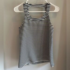 Navy and White Textured Tank Neckline